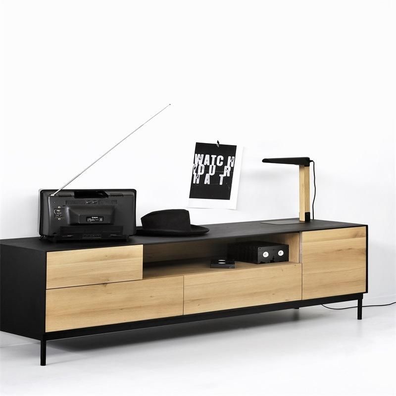 Unique & Modern Black Brown Wood TV Stand with Thin Erect Legs