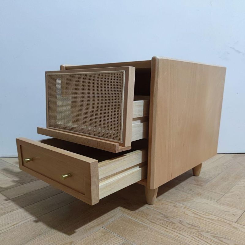 Beech Rattan Combination Bedside Table Bedroom Furniture
