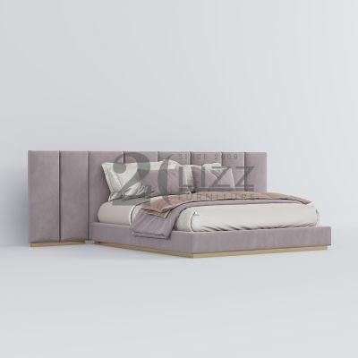 Luxury Bedroom Set Furniture High Quality Upholstered Modern Mattress Bed with Big Headboard