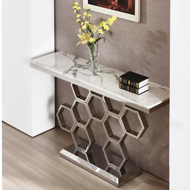 Yuhai Latest New Design Nordic Style Wrought Stainless Steel Legs White Black Marble Top Gold Frame Legs Console Tables