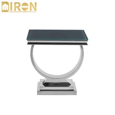 Modern Light Luxury Living Room Furniture Stainless Steel Rectangle Marble Coffee Side Table