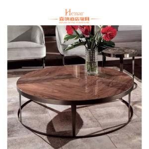 Round Marble Coffee Table with Stainless Steel Black Finish Scale Base