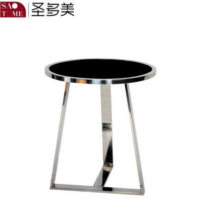 Modern Fashion Stainless Steel Black Glass Round End Table