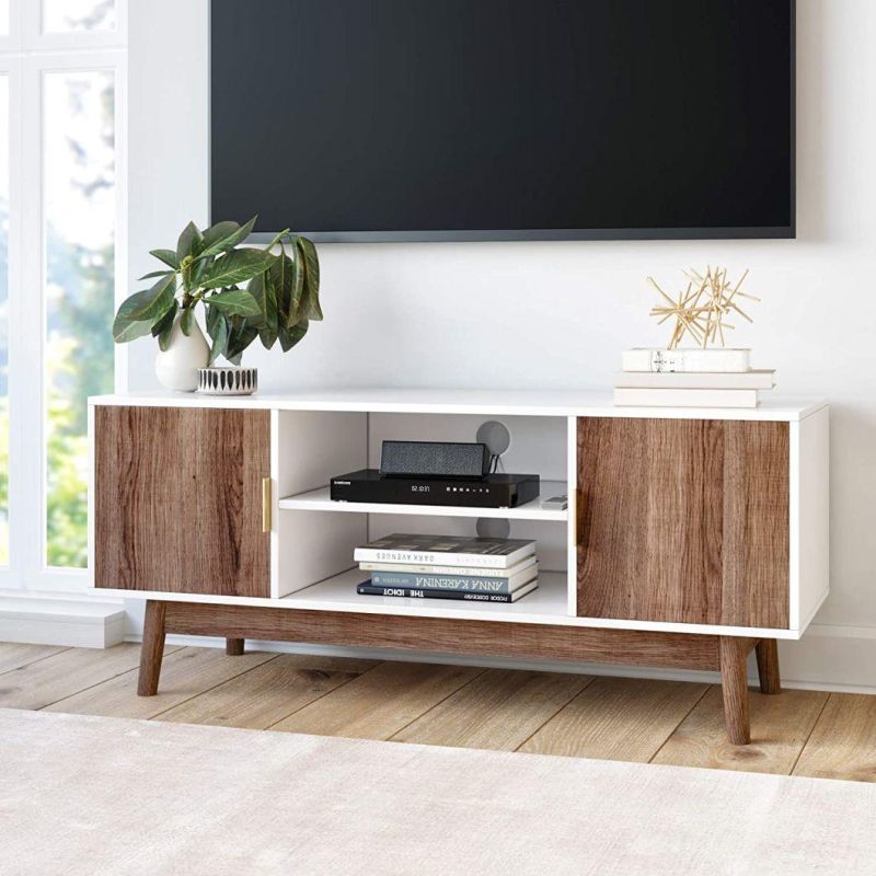 Modern TV Stand TV Cabinet Media Console with Wooden Frame Cabinet Doors