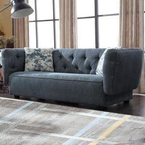 Special Design Blue Three Seat Fabric Sofa with Button for Living Room