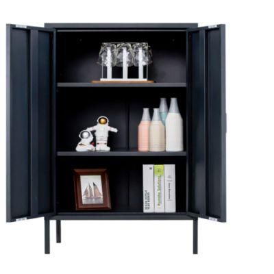 Home Storage Cupboard Metal Cabinets with Shelves Black