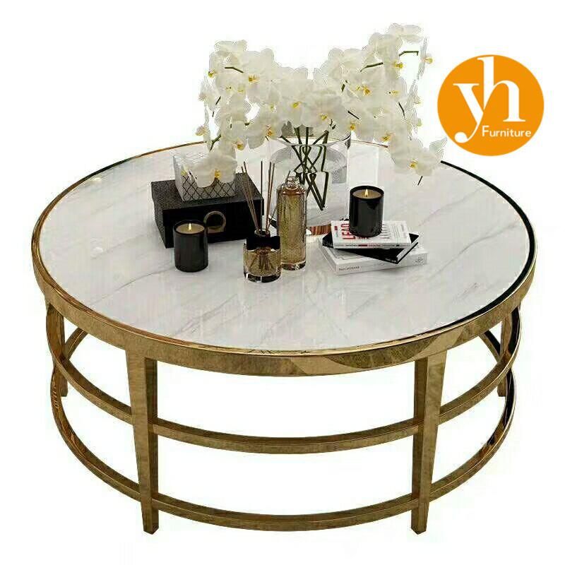 Rotatable Stainless Steel Coffee Table with Tempered Glass Top Modern Round Leisure Tables Home Furniture Sofa Side Steel Frame Tea Table