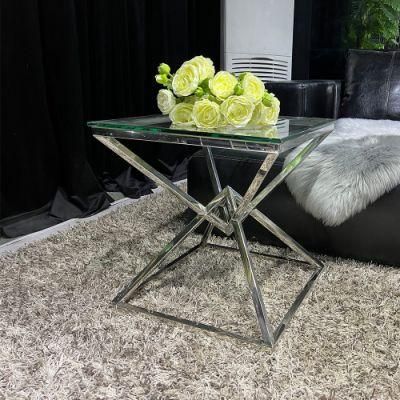 Sunlink Modern Glass Silver Metal Frame Side Table Livingroom Furniture