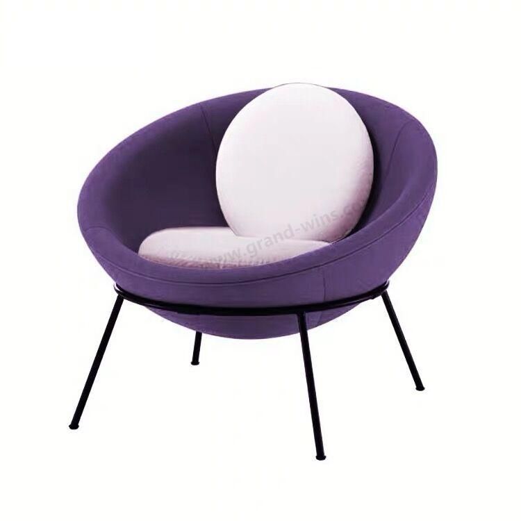 Stylish Round Shape Iron Leg Velvet Fiberglass Hotel Chair