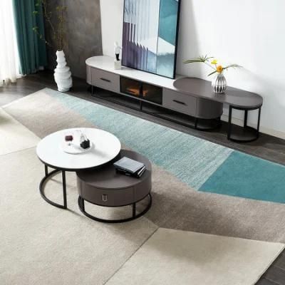 Quanu Dw1031 Made in China Modern Luxury Living Room Furniture Rock Plate Center Coffee Table with Metal Leg