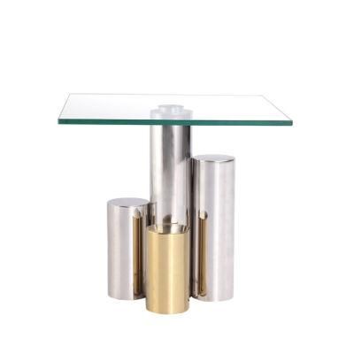 High Quality Coffee Square Glass Top Gold Stainless Steel Side Tea Tables