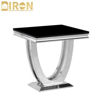 Modern Classic Marble Top Center Coffee Table with Stainless Steel Side Table