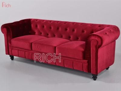 Home Furniture Living Room Modern Red Fabric Velvet Chesterfield Sofa Leisure Couch Set Hotel Bedroom