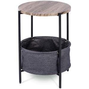 Modern Round Side Table with Fabric Storage Basket End Table