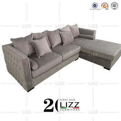 Commercial Economical Home Center Furniture L Shape Corner Velvet Fabric Sofa