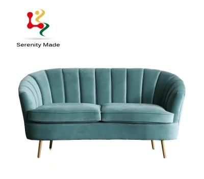 Modern Home Furniture Light Green Upholstered 2 Seats Metal Legs Couch Sofa