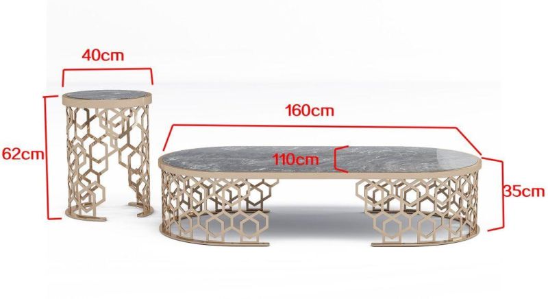Luxury Modern European Gold Stainless Steel Tempered Home Living Room furniture Marble Top Coffee Table Side Table