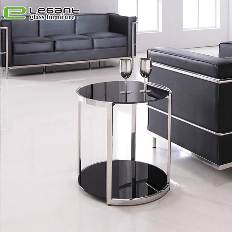 Curved Glass Tea Table with Walnut Wood Veneer