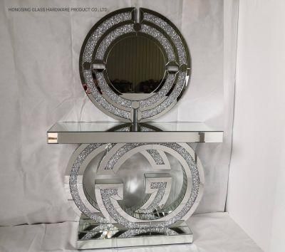 Mirrored Console Table with Crushed Diamond Circle Design