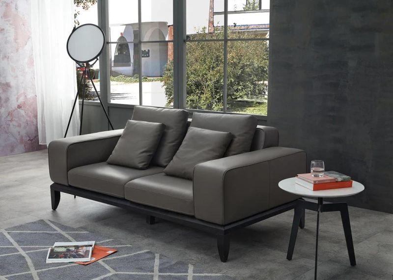 Lm19 3 Seater Sofa with Armrest, Italian Minimalist Style Genuine Leather Sofas in Home Living Room and Hotel