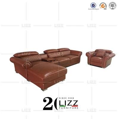 Professional Modern Design Sectional Home Furniture European Living Room Yellow Genuine Leather Sofa