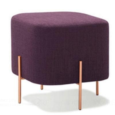 Square Leisure Style Pouf Sofa Side Stools Living Room Home Fabric Stool with Gold Metal Leg