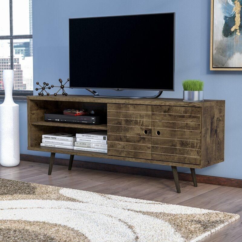 Living Room Furniture Rustic Brown 60 Inches Wooden TV Stand with 2 Door for Tvs