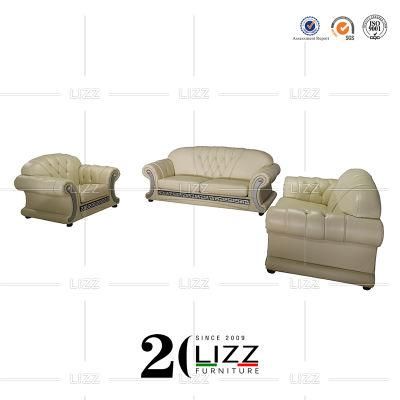 Professional Modern Classic Design Tufted Italian Leather Luxury Living Room Furniture Set Sofa with Metal Leg