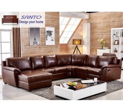 Chinese Furniture Living Room Furniture Reclining Leather Sofa Home Leisure Recliner Sofa with Brown Color