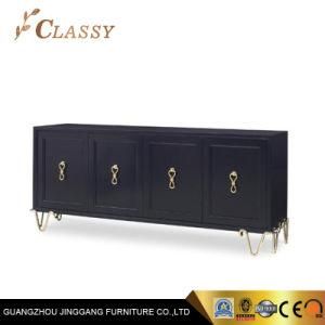 Black Lacquer MDF Veneer Cabinet in Polished Stainless Steel Base