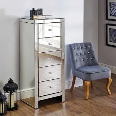 Modern Design Mirrored Bedside Table Furniture 5 Drawers Nightstand Table