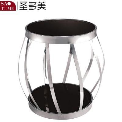 Modern Practical Living Room Furniture Stainless Steel Black Glass Round Table