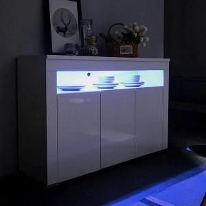 High Gloss 3 Doors Shelf LED Sideboard Storage Cabinet