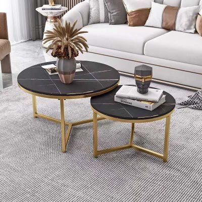 Round Gold Luxury Coffee Tables Set Side Table Modern Marble Coffee Table