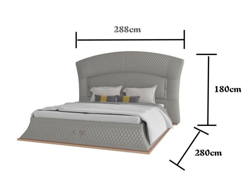 Soild Wood Hotel Home Bedroom Furniture Modern Geniue Leather Double King Queen Size Bed with Metal Leg