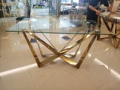 Butterfly Shape Clear Glass Top Golden Modern Dining Table Round Table for Home Furniture
