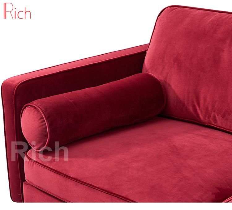 Lounge Home Furniture Red Fabric Velvet Leisure Sofa Loveseat