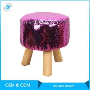 New Customized Solid Wood 4 Legs Stool Unfolded with Fabric Covered Pouf