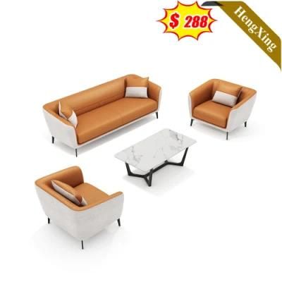 Customized Size and Color White and Orange Color PU Leather Fabric Sofa Modern Home Living Room Furniture Sofas