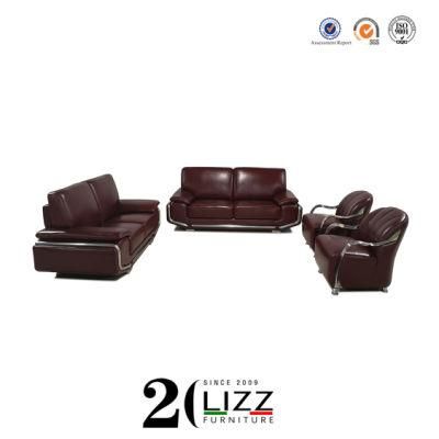 Modern European Sectional Living Room Home Office Hotel Commercial Genuine Leisure Leather Couch Furniture Set with Stainless Steel