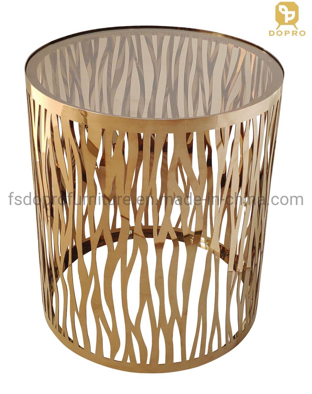 Customized Laser Clear Glass Round Gold End Table Lamp Small Table