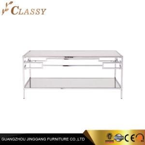 Home Living Room Retangle Mirror Coffee Table with Polished Metal Stainless Steel