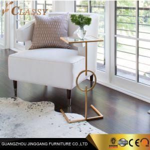 Modern Square Glass Side Table End Table with Metal Golden Base