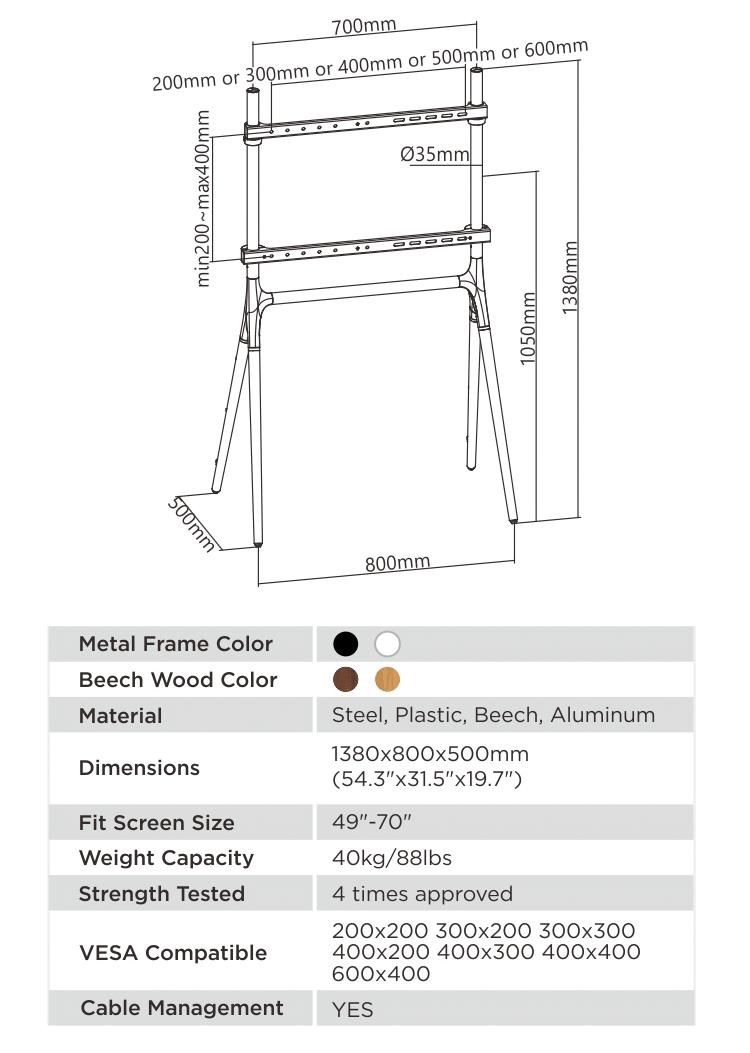Universal Wood Artistic Modern Design Easel Studio Wooden TV Floor Stand