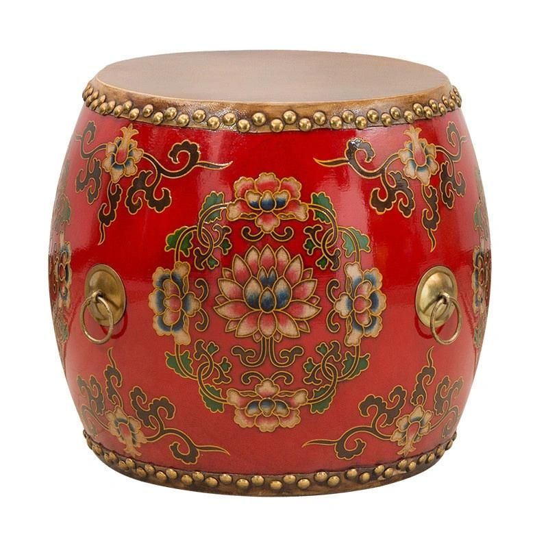 Chinese Vintage Distressed Drum Painting Coffee Table