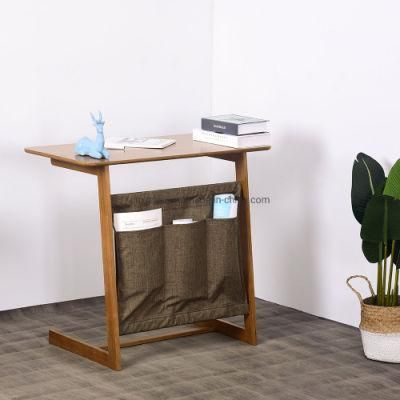 Bamboo Sofa Side Table with Storage Bags, Wood Console Laptop Desk, Writing Reading