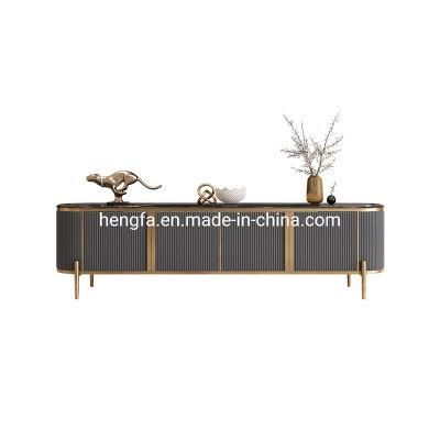 Modern Hotel Furniture Soild Wood Drawer Stainless Steel Marble Top TV Cabinet High Stand
