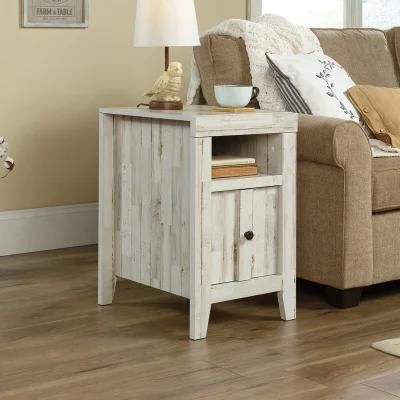 Home Furniture Set White Plank End Table Coffee Tables with Storage Door