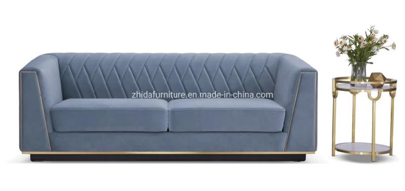 Luxury Metal Brass Color Home Velvet Living Room Sofa