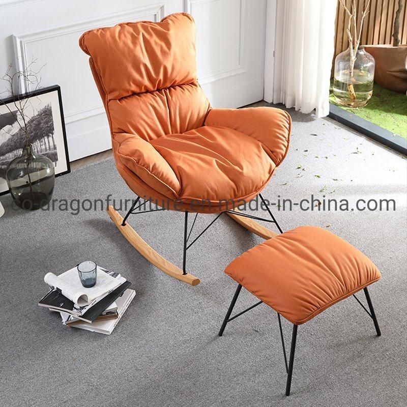 Leisure Wooden Legs Fabric Rocking Chair for Living Room Furniture